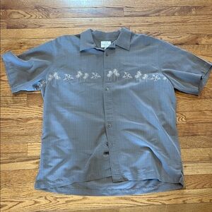 Trader Bay Short-Sleeve Palm Embroidered Button-Up Shirt